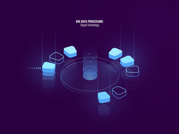 Awesome isometric banner of digital technology, isometric abstract icon of big data processing