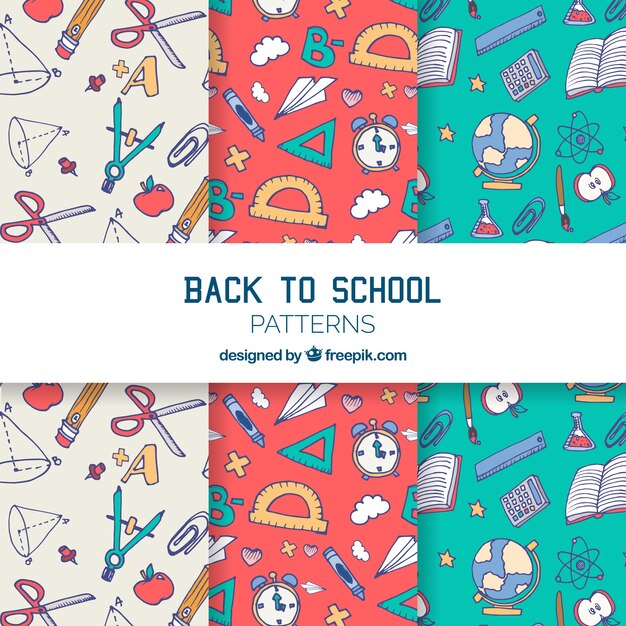 back to school patterns collection with elements