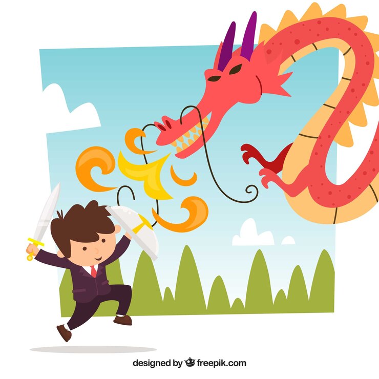Miễn phí Vector background of business character fighting with dragon