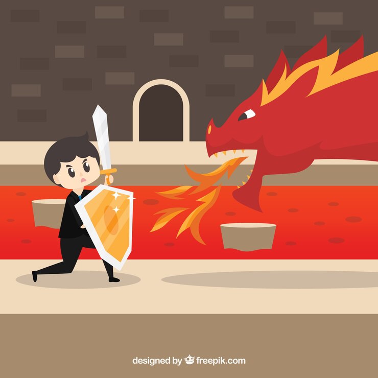 Miễn phí Vector background of business character fighting with dragon