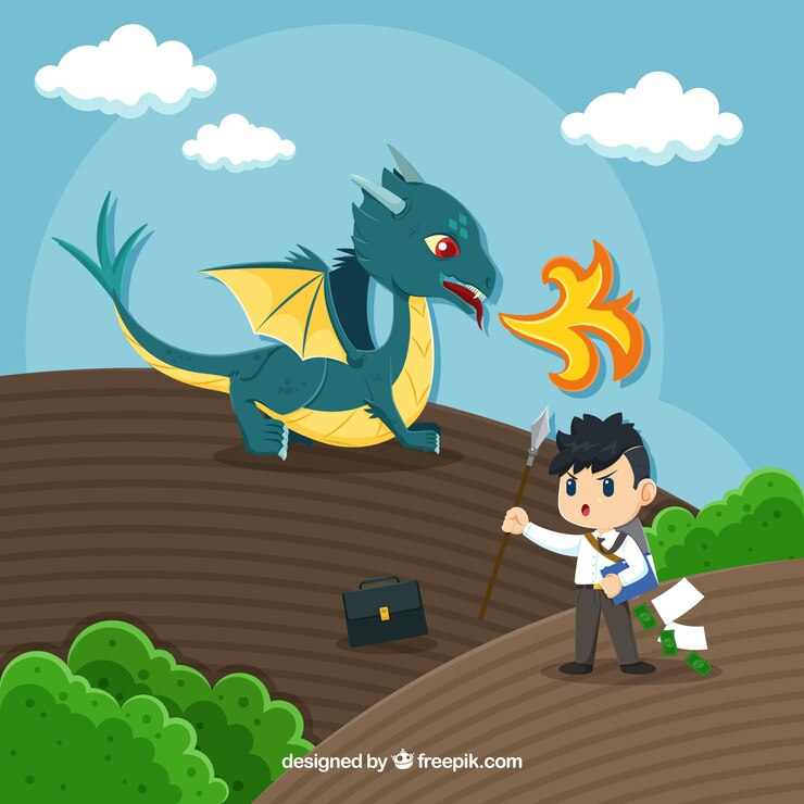 Miễn phí Vector background of business character fighting with dragon