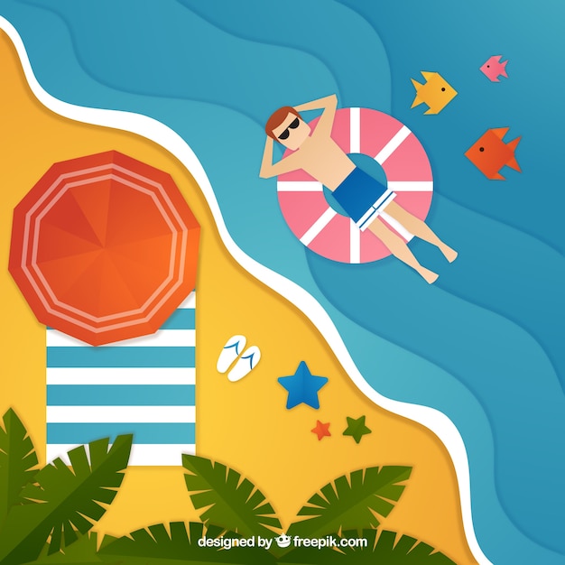 beach from top background in paper style