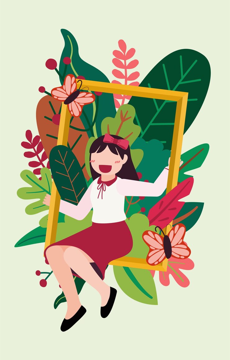 Miễn phí Vector beautiful woman sitting and smile on photo frame