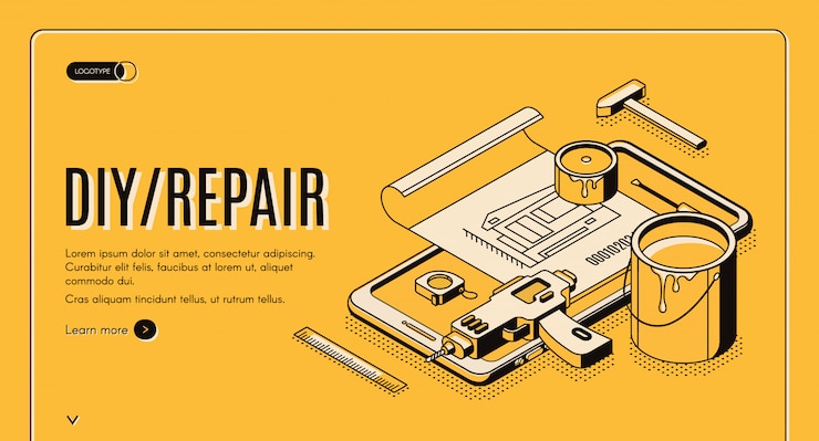 Miễn phí Vector biểu ngữ isometric sửa chữa diy công cụ kỹ thuật