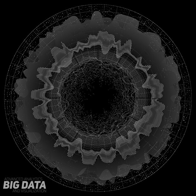 Big data grayscale visualization. Visual data complexity. Complex data threads graphic. Social network representation. Abstract data graph.