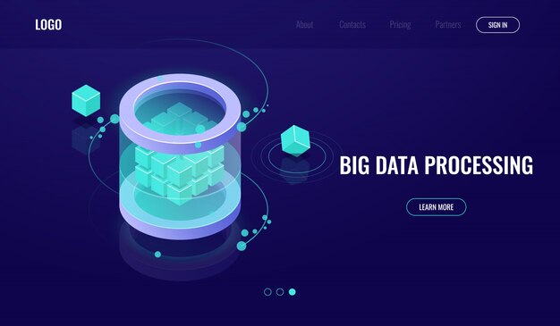 big data isometric, science of digital technology, server room, database icon data center