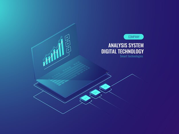 Bigdata report, data statistics on screen of laptop, Business and data charts