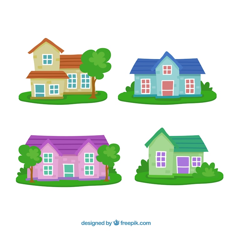 Miễn phí Vector bộ mặt tiền của những ngôi nhà có vườn