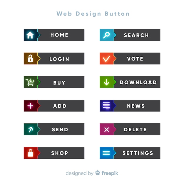 Bộ sưu tập nút thiết kế web đầy màu sắc với thiết kế phẳng