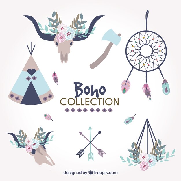 boho element collection with flat design