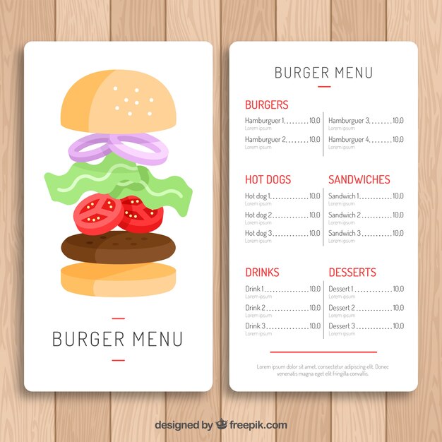 Burger menu template with classic design