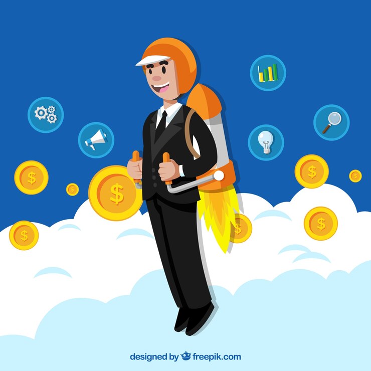 Miễn phí Vector business concept with businessman using rocket
