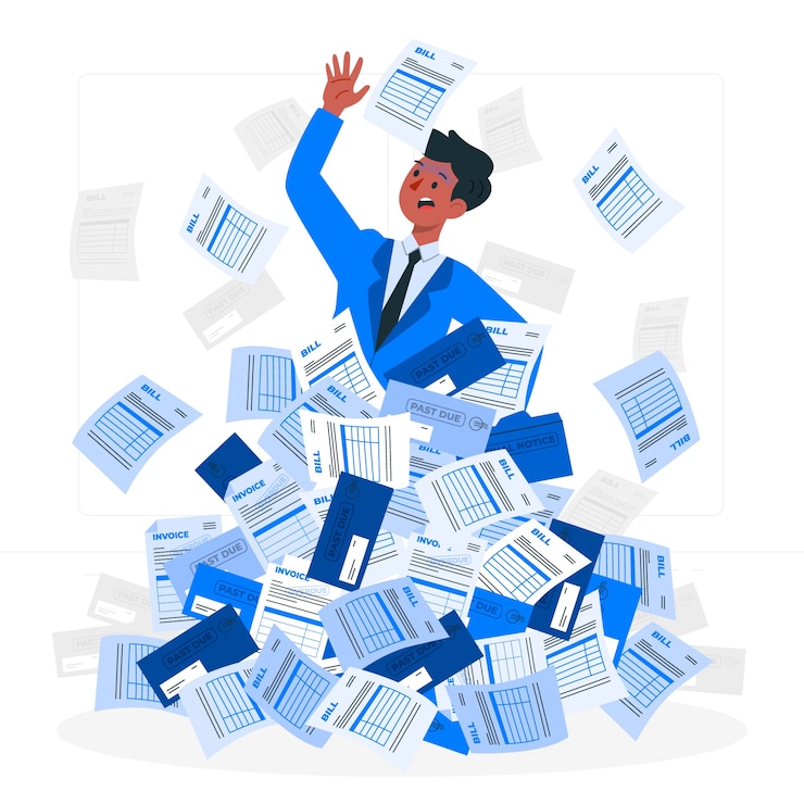 Miễn phí Vector business man under a lot of bills concept illustration