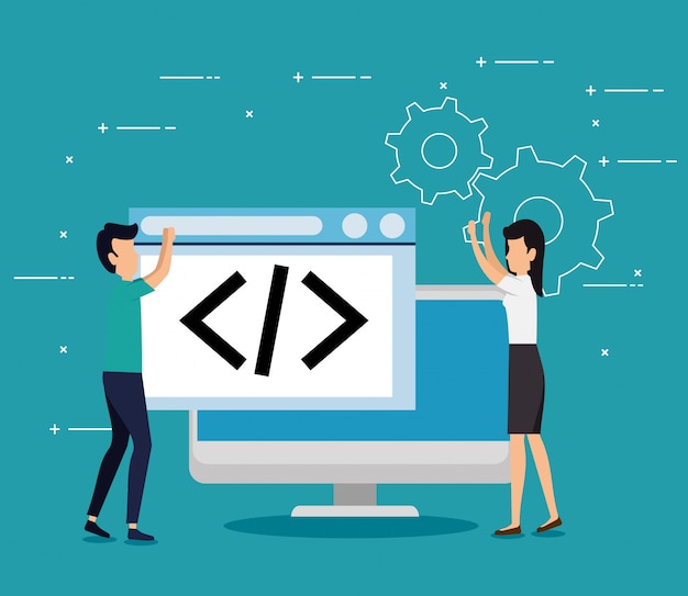 business teamwork with computer website