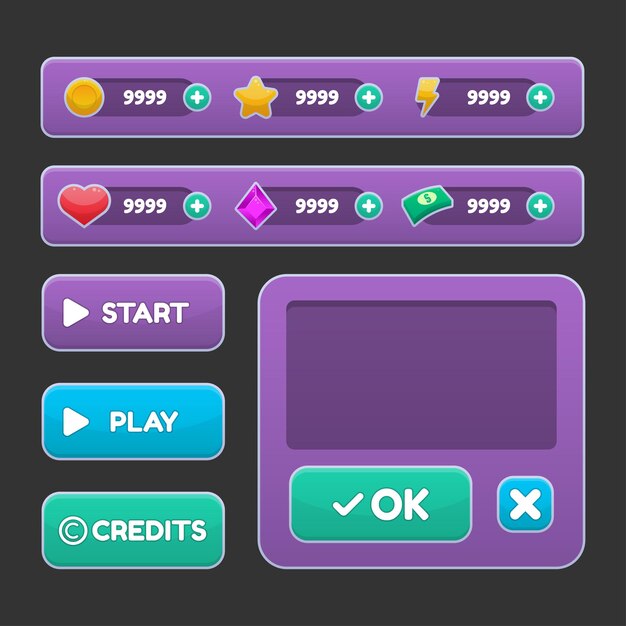 button set designed game user interface gui illustration for video games computers
