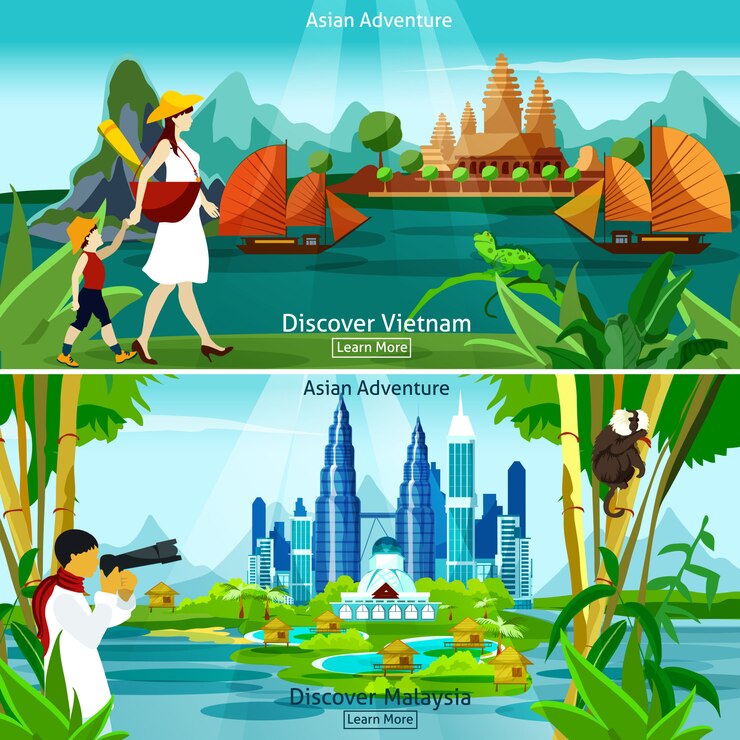 Miễn phí Vector các bố cục du lịch việt nam và malaysia