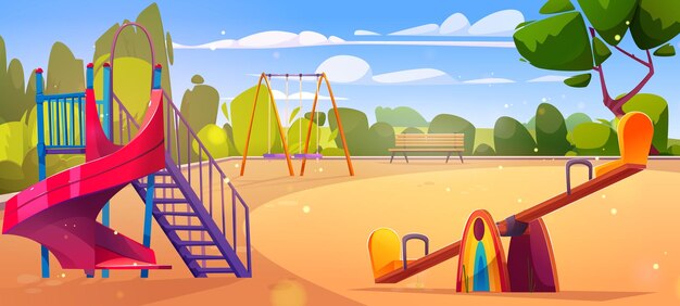 Children playground in morning summer park