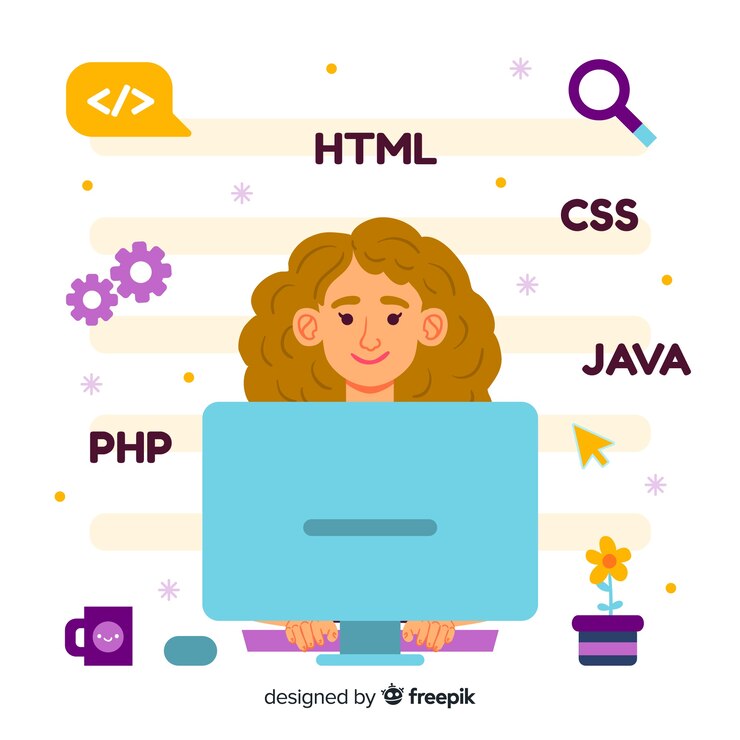 Miễn phí Vector colourful illustration of female programmer doing her job