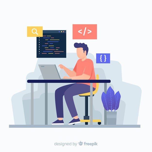 colourful illustration of programmer working