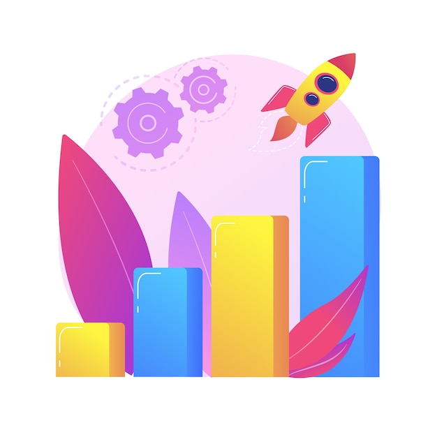 Computer performance boost. Rocket fast data transmission. Power measure, dial with pointer, scale with arrow. Response time indicator.  isolated concept metaphor illustration.