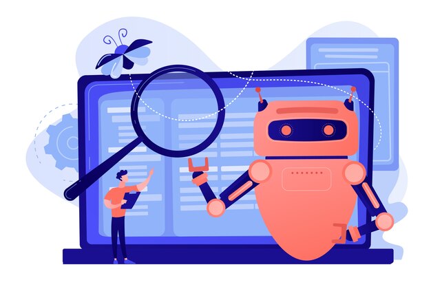 controller reading regulations to robot. artificial intelligence regulations, limitations in ai development, global tech regulations concept