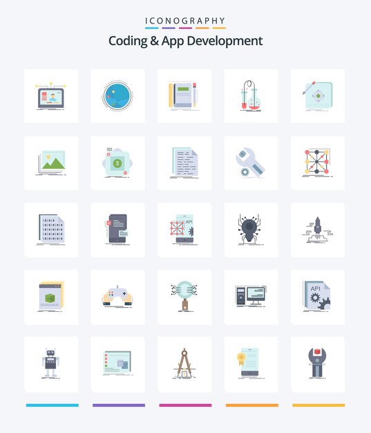 Creative Coding And App Development 25 Flat icon pack Such As flask testing internet sketching notepad