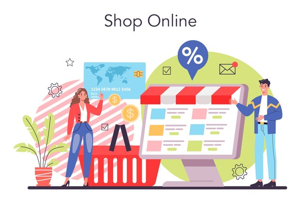 Cửa hàng trực tuyến Dịch vụ khách hàng và theo dõi giao hàng và mua hàng Mua sắm trực tuyến trên web và tiếp thị trên thiết bị di động Minh họa vector phẳng riêng biệt