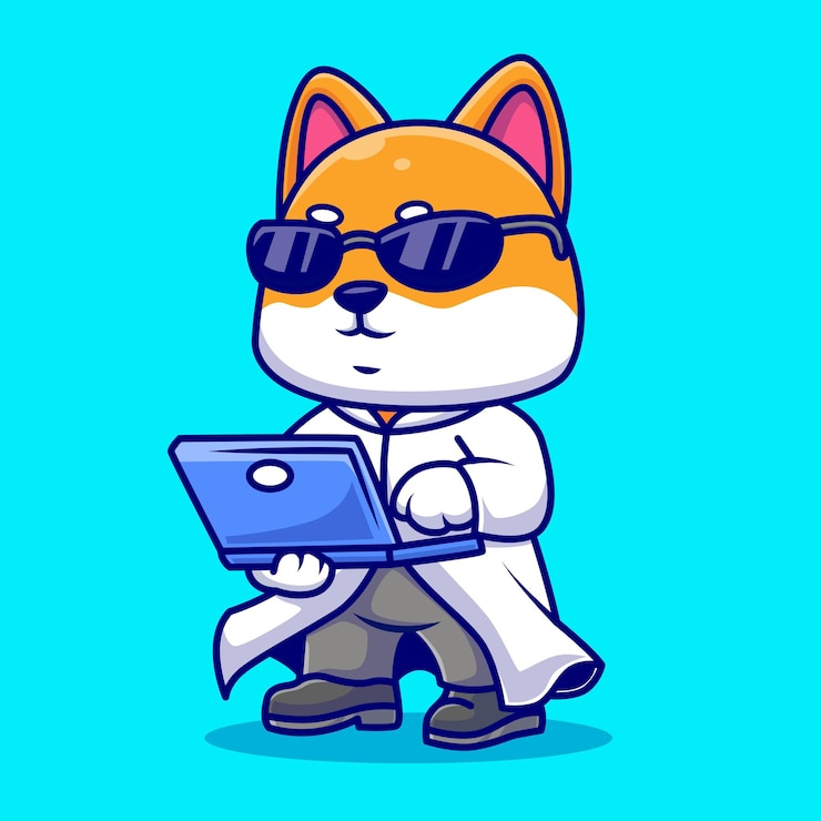 Miễn phí Vector cute shiba inu dog proffesor with laptop cartoon vector icon illustration animal technology icon