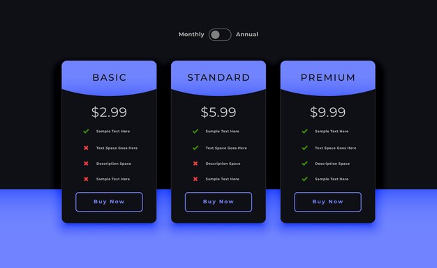 dark theme web subscription pricing chart layout design