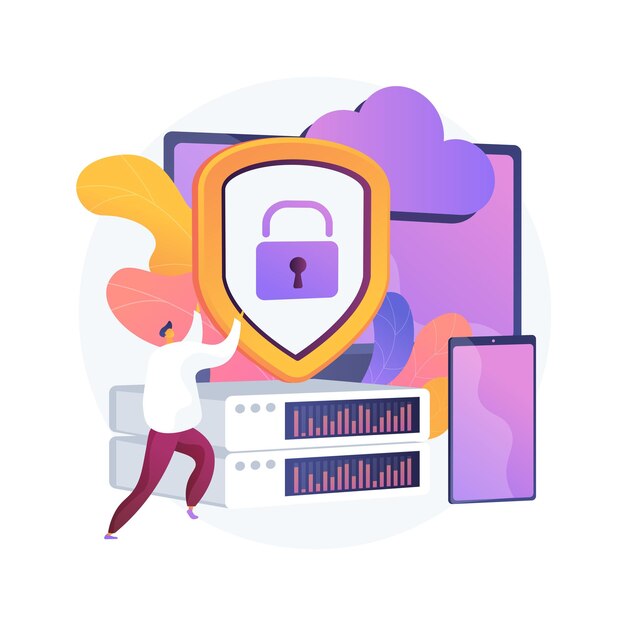 Data center control. Computer software, hosting technology. Access locked. Programming hardware. Personal information, secured database, safe storage. Vector isolated concept metaphor illustration