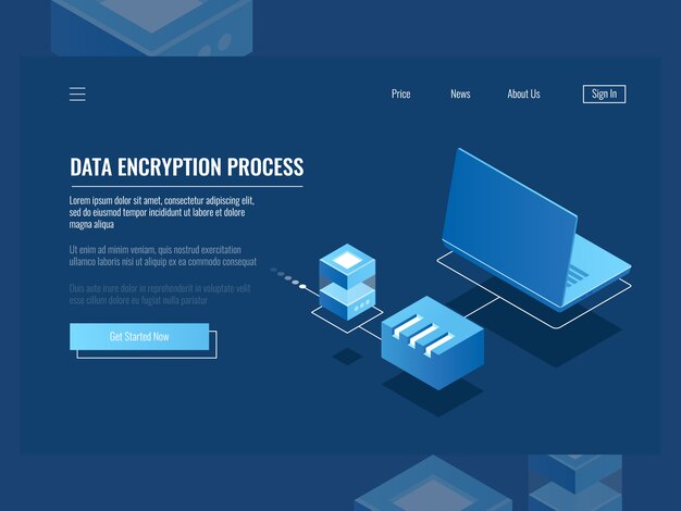 Data encryption process, protection digital information, server room, cloud storage