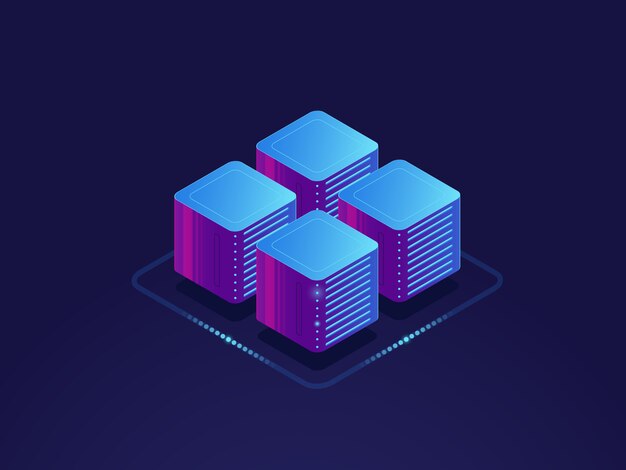 data science concept, digital information processing, server room, cloud storage