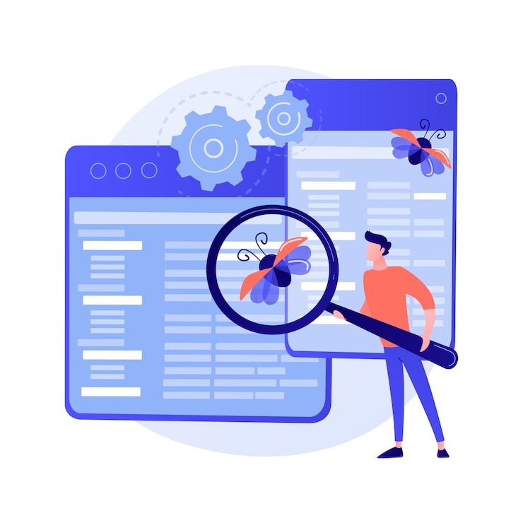 Miễn phí Vector debugging firewall. antivirus scanning. malware fixing. virus attack, trojan search, bugs detection. system protection. threat diagnostic. crash tester. vector isolated concept metaphor illustration.
