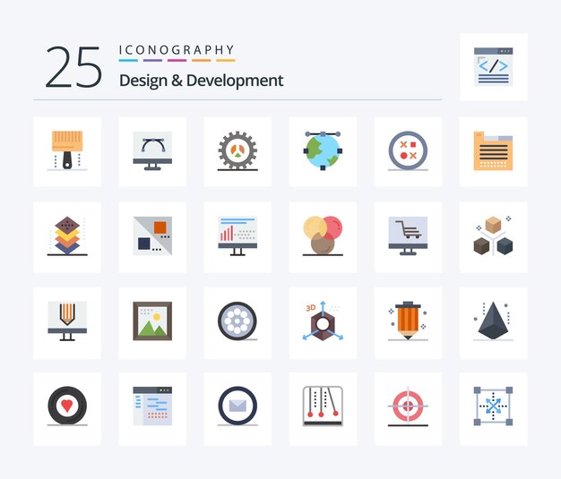 Design Development 25 Flat Color icon pack including development anchor graphic design web development settings