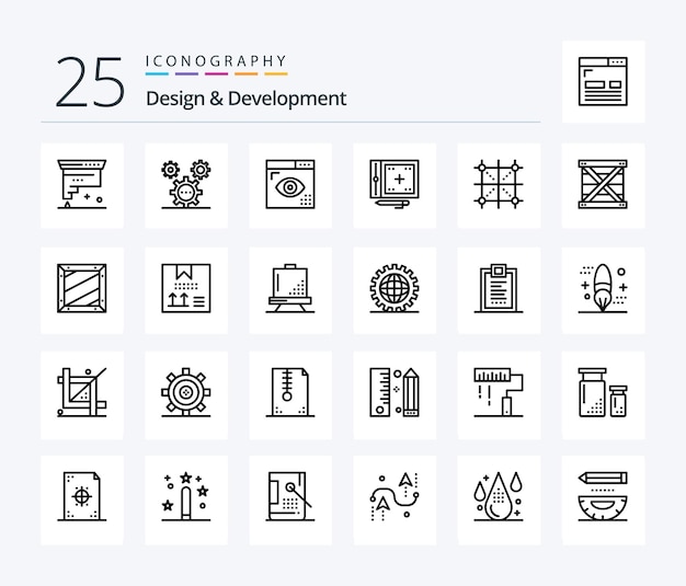 design development 25 line icon pack including development coding ideas programing development