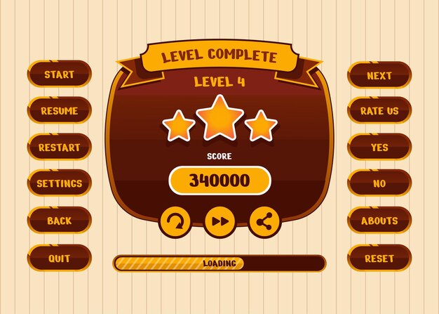 Design for Complete set of score button game pop-up, icon, window and elements for creating medieval RPG video games
