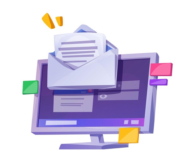 email notification icon isolated on white background vector cartoon illustration of envelope with letter on computer screen new message received inbox alert business software design element