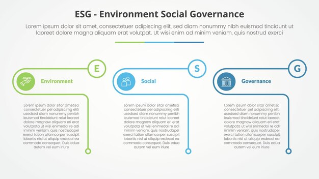 ESG frameworks infographic concept for slide presentation with creative outline table circle with 3 point list with flat style