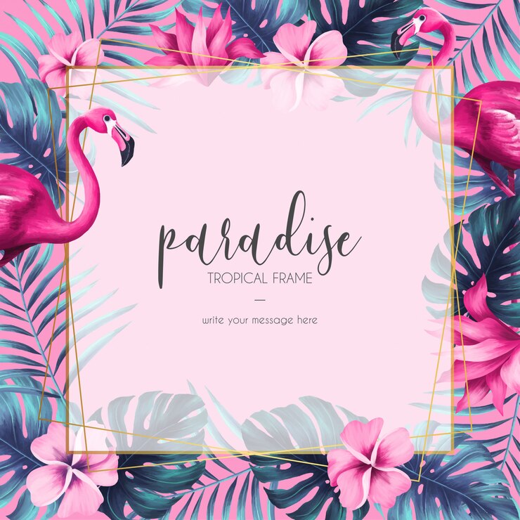 Miễn phí Vector exotic floral frame with pink nature and flamingo