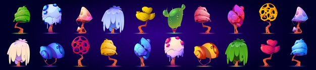 Fantasy mushrooms or alien trees elements set