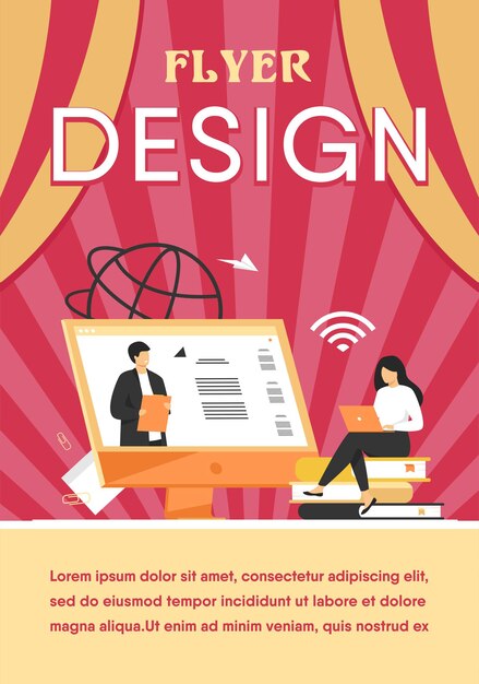 female student listening webinar online flat flyer template
