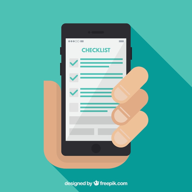 Miễn phí Vector flat background of hand holding a mobile phone with checklist