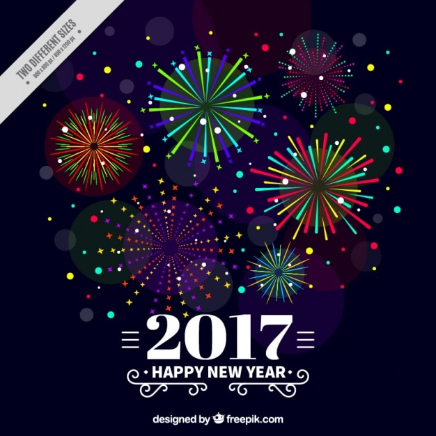 flat background with colorful fireworks for new year