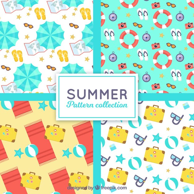 Flat collection of four patterns with summer elements