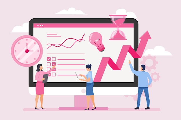 flat design business planning with device