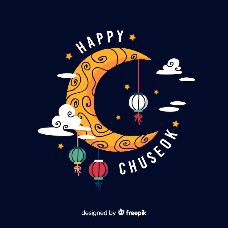 Miễn phí Vector flat design chuseok greeting card with moon