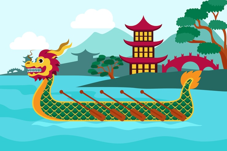 Miễn phí Vector flat design dragon boat background