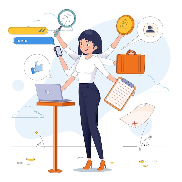 Miễn phí Vector flat design multitask business woman