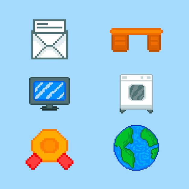 flat design pixel art element collection