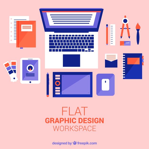 Flat graphic design workspace